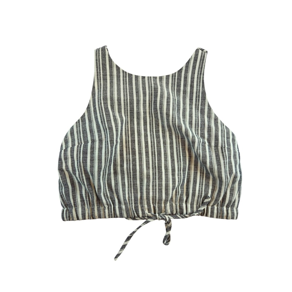 Fashion on Earth Striped Cotton Cropped Tank top Blouse Black White Sz L Summer